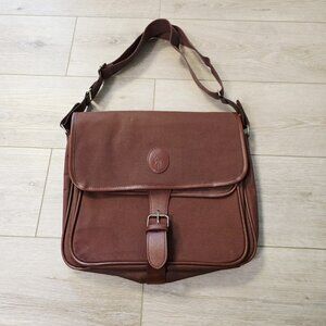 Vtg Polo Ralph Lauren Brown Canvas Messenger Travel Bag Purse Shoulder Strap